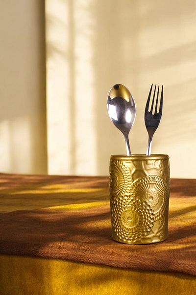 Evene Decorative Upright Spoon Holder - Gold Tumbled, Cylinder Model, Counter Top and Six Colors 12