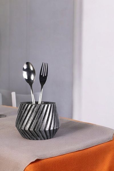 Evene Decorative Silver Tumbled Colored Upright Spoon Holder - Cylinder Model 21
