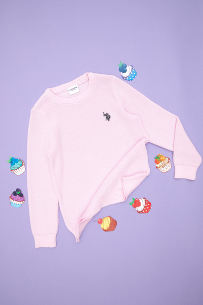 U.S. Polo Assn. Kız Çocuk Pembe Bisiklet Yaka Basic Kazak 50293601-VR041