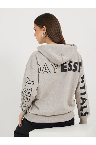 Styli Oversized Longline Dropped Shoulder Hoodie with Back Print