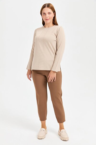 accort Büyük Beden Önü Kabartmalı Triko-TAŞ