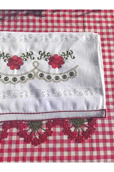 Peacock 100% Cotton Hand Pool, Laced and Embroidered, Suitable for Dowry Gift
