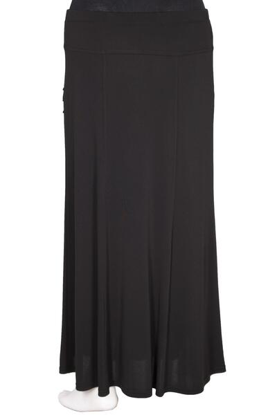 HESNA Women's Hazan Crepe Side Piping Lined Elastic Black Skirt