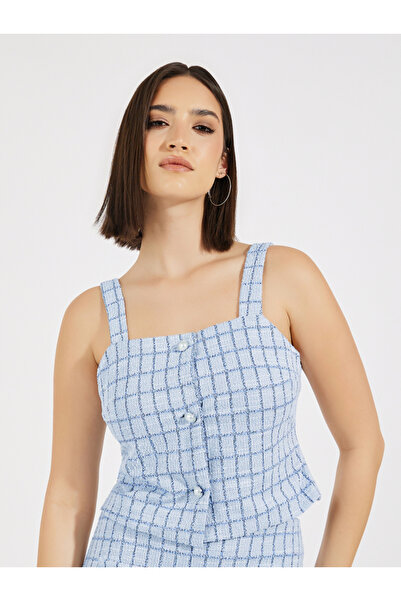 Styli Square Neck Tweed Crop Top