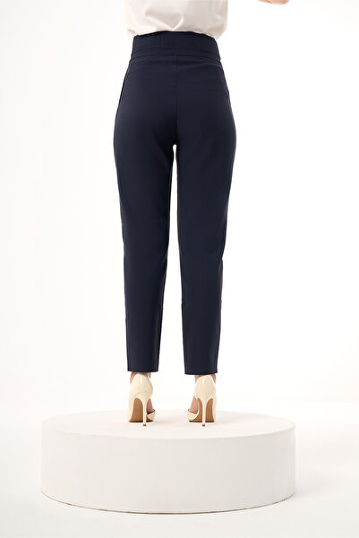 Mizalle Beli Pile Bağcıklı Lacivert Pantolon
