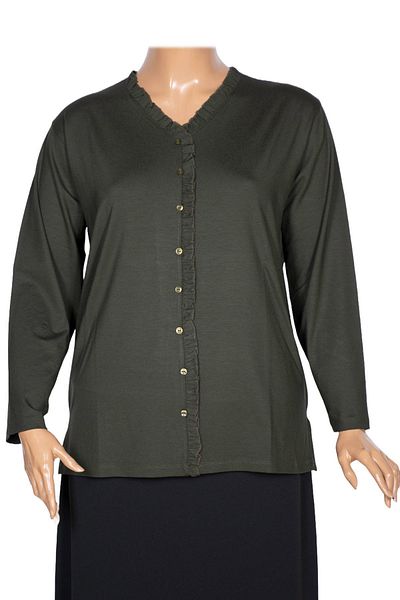 Pıtırcık Cimariva Plus Size Ruffle Χακί Μπλούζα - V λαιμόκοψη