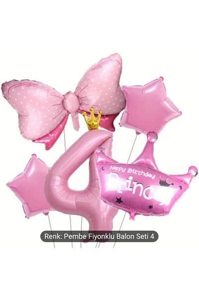 DÜVENCİ TİCARET Pink Princess Crown Bow Foil Age Balloon Set