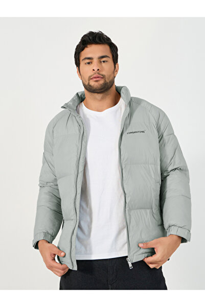 Styli Quilted Puffer Jacket with Minimal Print Detail