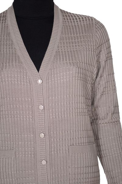 Hermevsim Hesna Nilay Women's Beige Stone Colored Knitwear Jacket - Pockets and Buttons
