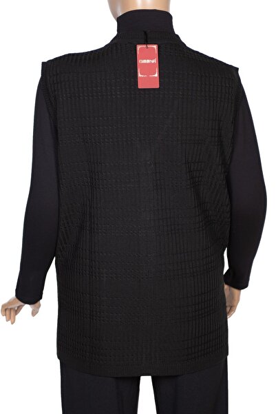 HESNA Women's Nazan Large Size Knitwear Buttoned Black Vest with Pockets