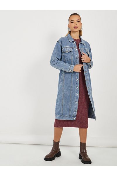 Styli Regular Fit Knee Length Denim Jacket