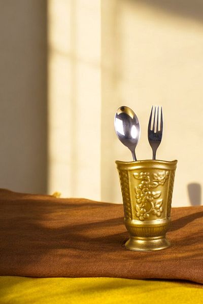 Evene Decorative Cutlery Holder - Countertop, Upright Cylinder and Gold Tumbled Color Model 9