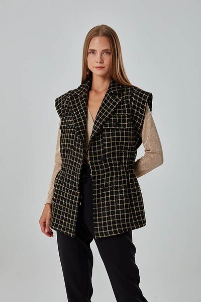 Mizalle Patterned Beige Tweed Vest