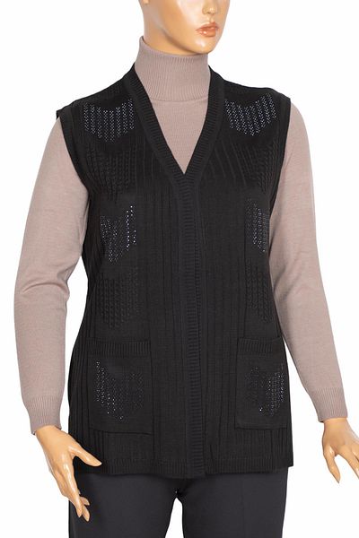 HESNA Women's Nida Shoulder Pocket Stoned Corded Knitwear Black Vest