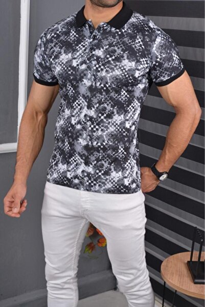 MCZ GİYİM Ανδρικό T-Shirt με λεπτή εφαρμογή με γιακά πόλο σε μαύρο χρώμα