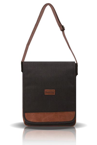 Av A Dos Geantă de umăr unisex din pânză neagră, cu curea de umăr încrucișată, cu mai multe compartimente, pentru laptop, Macbook, tabletă