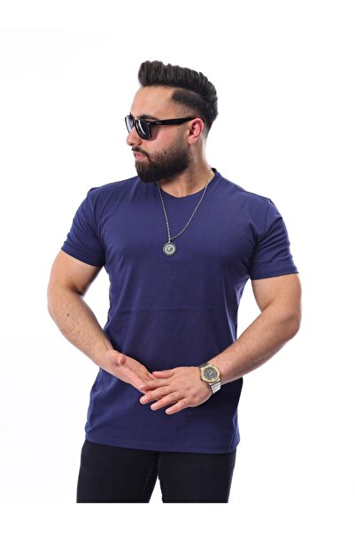 MCZ GİYİM Ανδρικό μπλουζάκι μονόχρωμο Navy Blue Crew Neck