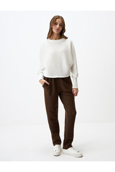 Jimmy Key Dark Brown Slim Fit High Waist Tight Leg Fleece Knitted Trousers