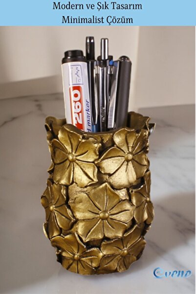 Evene Kalemlik Masa Kalemliği Organizer Kalemlik Altın Eskitme Renk Model 16