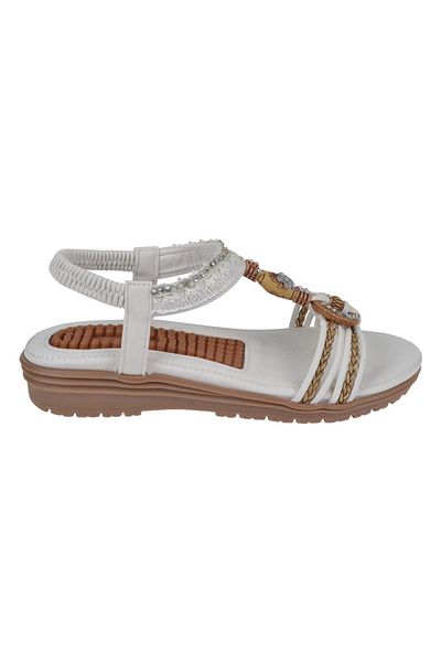 Guja Comfort White Women's Sandals - Stone Detailed, Gj-24y120-4