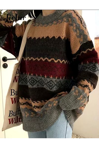 Köstebek Retro Vintage Christmas Patterned Sweater