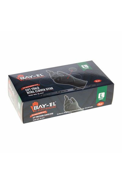 Aslan civata Bay-Hand Nitrile Black Gloves - Reversible, 50S Extra Thick Texture (L)