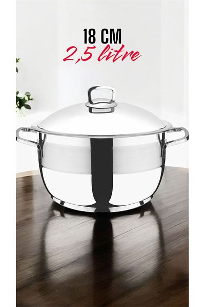 AYKUT 18 Rosse Steel Pot 2.5 Liters (Handles Silver)