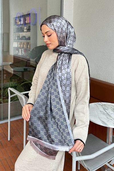 lamelif Anthracite Gray g Pattern Cashmere Double Sided Shawl