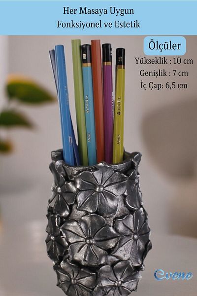 Evene 16 Model Silver Antique Colored Pen Holder Organizer - Desk Pen Holder