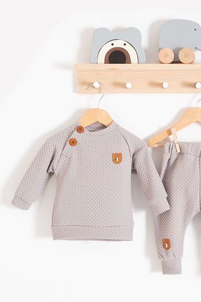 Eng Jacquard Buttoned Shoulder 2-Piece Baby Boy Set