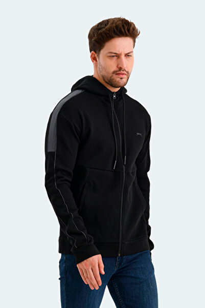 Slazenger VALERYA Erkek Fermuarlı Kapüşonlu Cepli Siyah Sweatshirt