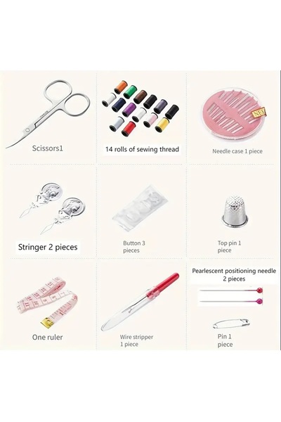 DEPOKON 27 Parça Taşınabilir Dikiş Seti - Ev Seyahat Dikiş Aracı ve Makas, İplik, İğne, Mezura, Düğmeler