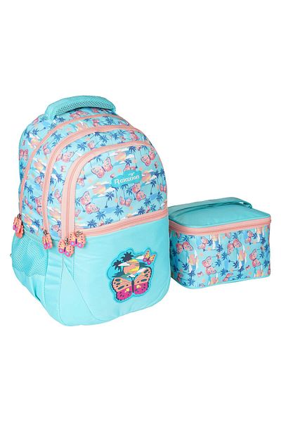 Relaxion Geanta de scoala primara Turquoise Butterfly cu cutie de pranz 1350-22