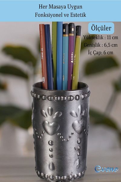 Evene Silver Antique Colored Pen Holder Organizer - Desk Pen Holder Model 10