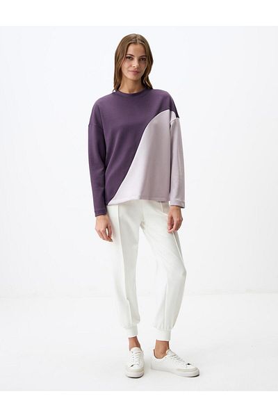 Jimmy Key Purple Crew Neck Color Transition Modal Knitted Sweatshirt