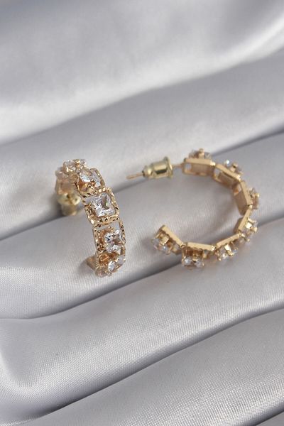 Skygo Robotrend Brass Silver Zircon Stone Model Women's Earrings - Hoop