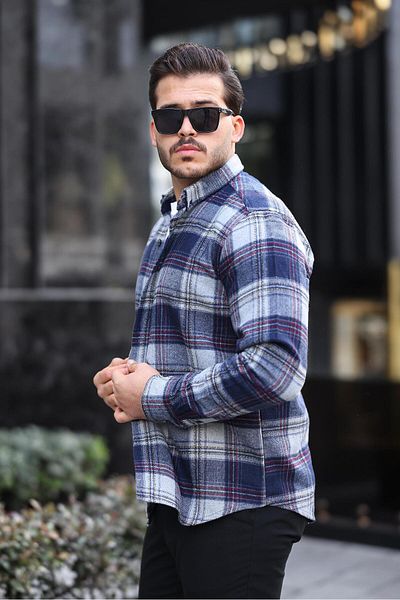 Miron Тъмносиня карирана риза Lumberjack с нормална кройка - 2450