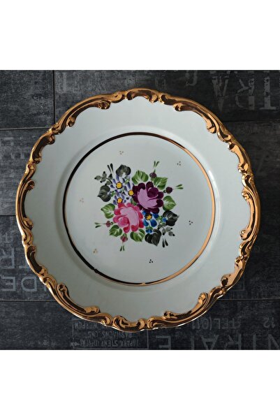 manushum El Boyaması Porselen Servis Tabağı 24cm-beyaz 6 Adet