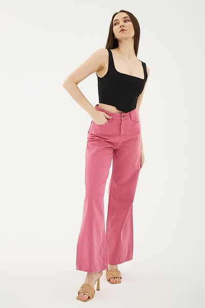 Fashion Friends High Waist Wide Leg Trousers Fuchsia / Fuchsia