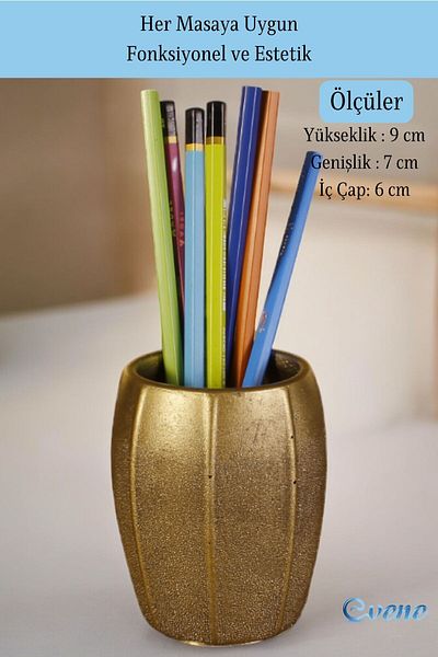 Evene Gold Antique Colored Pen Holder Organizer - Desk Pen Holder Model 13