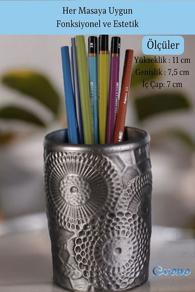 Evene 12 Model Silver Antique Colored Pen Holder Organizer - Desk Pen Holder