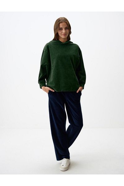 Jimmy Key Dark Green Relaxed Fit Hooded Velvet Sweatshirt