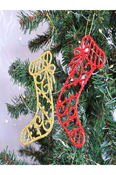 Party Country Șosete cu ornamente pentru copac cu sclipici de Anul Nou - Pachet de 2