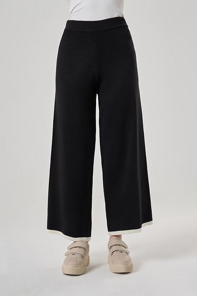 Mizalle Hemmed Knitwear Black/ecru Trousers