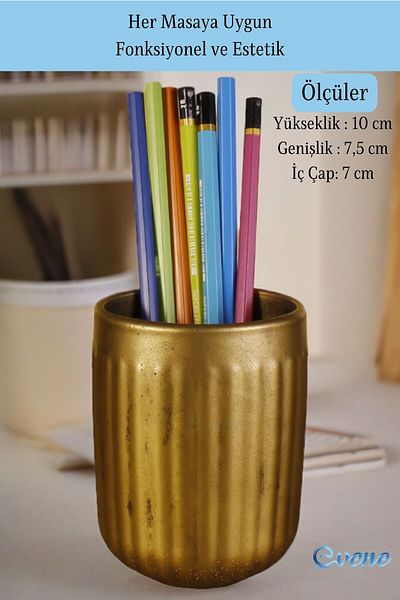 Evene Gold Antique Colored Pen Holder Organizer - Desk Pen Holder Model 11
