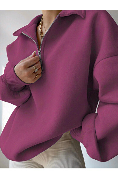 Astranova Polo Neck Oversize Women's Sweatshirt - Half Zipper