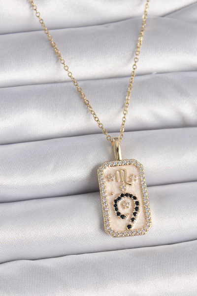 Nehir 316L Steel Gold Color Chain Scorpio Zodiac Sign Zircon Stone Women's Ne...
