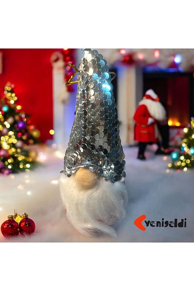Yenigeldi 1 Τεμάχιο 16 εκ. Gnome Πρωτοχρονιάτικο Νάνος τύχης - Παγιέτες με γένια, μοτίβο δέντρου και αυτοκινήτου T81