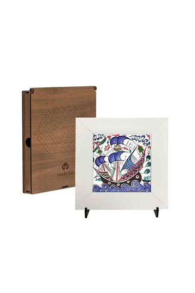 Anadolia Seria Çini Kalyon 4 Panou de pictură ceramică cu cadru alb