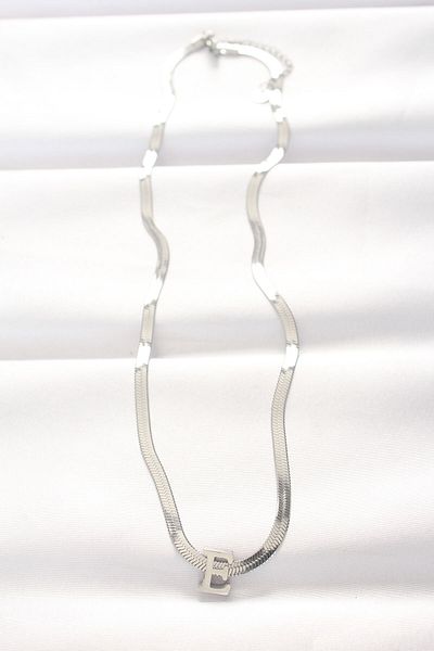 Skygo 316L Steel Special Series E Letter Silver Color Italian Chain Necklace